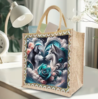 Preview: Diamond Painting Tragtasche Zwei Husky-Hunde